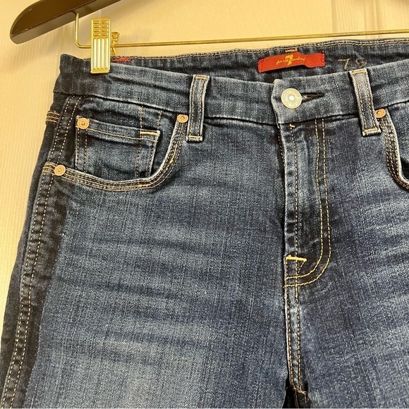 7 for all Mankind Jeans Womens 27 dark Wash Blue Denim raw hem mid rise - Picture 2 of 8